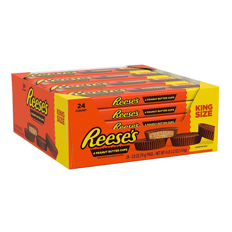 REESE'S Milk Chocolate Peanut Butter King Size Cups Candy, Bulk, 2.8 oz Bars (24 Count)