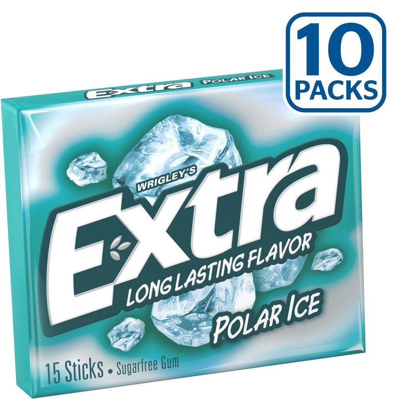 EXTRA Polar Ice Sugarfree Gum, 15 Sticks (Pack of 10)