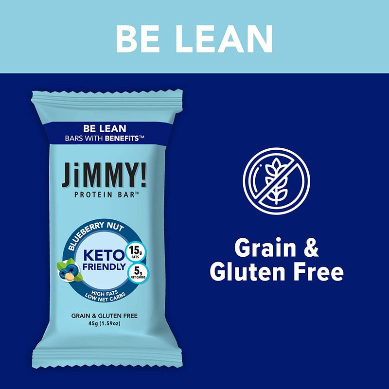 JiMMY! Keto Protein Bar, Keto Friendly, Blueberry Nut, 12 Count - Energy Bar with Low Net Carb, Low Sugar, Gluten Free