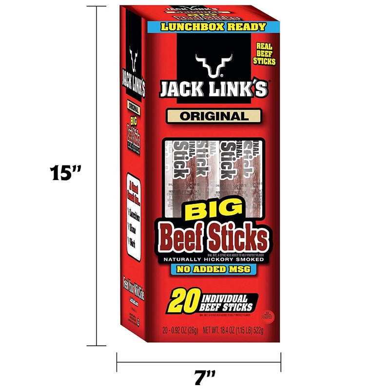 Jack Link's Beef Sticks, Original, 0.92 Ounce (20 Count) - Great Protein Snack
