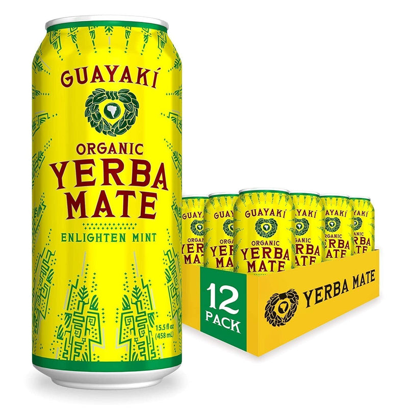 Guayaki Yerba Mate, Enlighten Mint, Organic Alternative to Energy, Coffee and Tea Drinks, 15.5 Ounce Cans, (Pack of 12), 150mg Caffeine