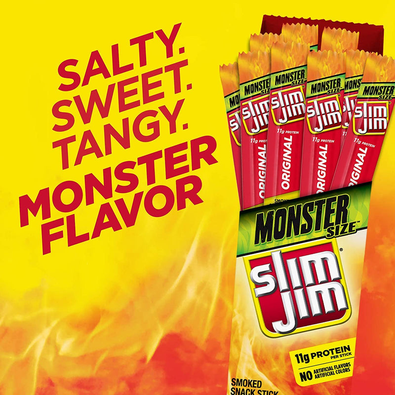 Slim Jim Monster Smoked Meat Sticks, Original, Packed with Protein, 1.94-Ounce