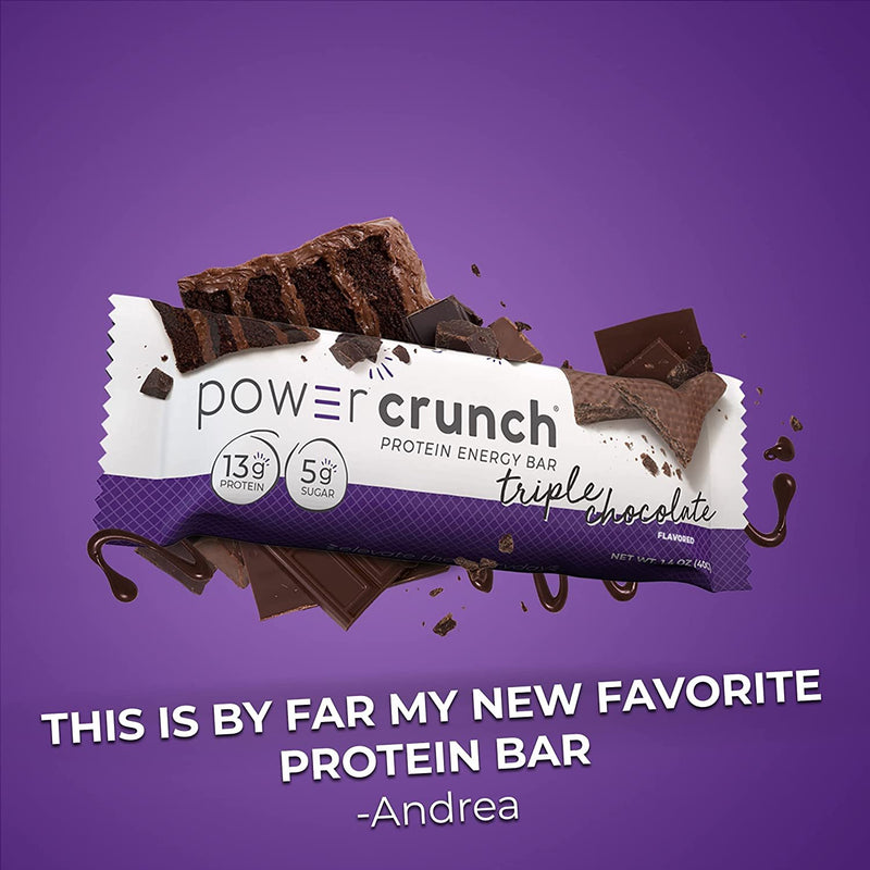 Power Crunch Whey Protein Bars, High Protein Snacks with Delicious Taste, Triple Chocolate, 1.4 Ounce (12 Count)