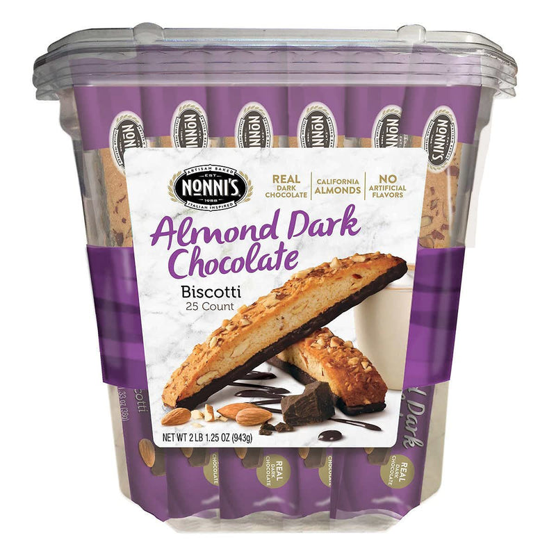 Nonni's Almond Dark Chocolate Biscotti 25 Count, 2lb,1.25 oz (943 g)