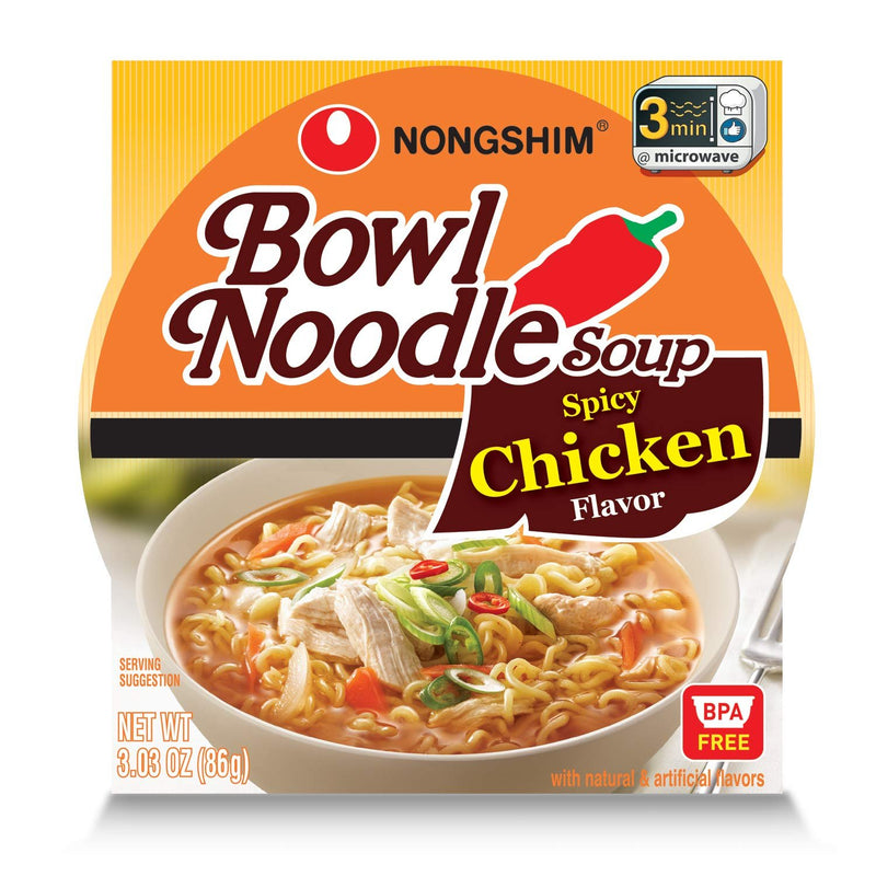 Nongshim Bowl Noodle Soup, Spicy Chicken, 3.03 Ounce (Pack of 12)