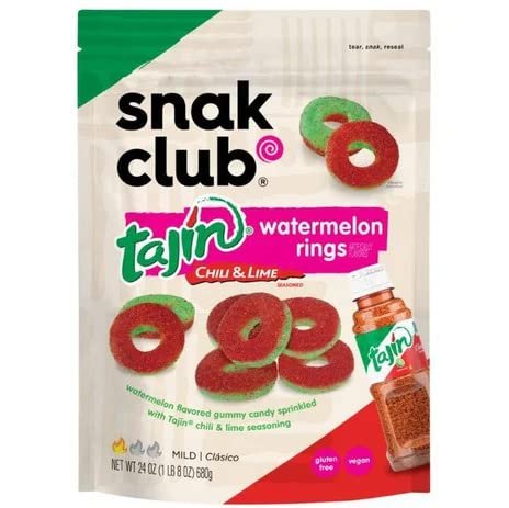 Snak Club Tajin Rings Chili & Lime Seasoned Gummy Candy Snack, Jumbo Pack 24oz (680g)