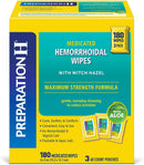 Preparation H Medicated Hemorrhoidal Wipes 180 ct, Maximum Strength Relief with Witch Hazel and Aloe, for Cleansing, Burning, Itch and Irritation Relief, 3 Packs of 60