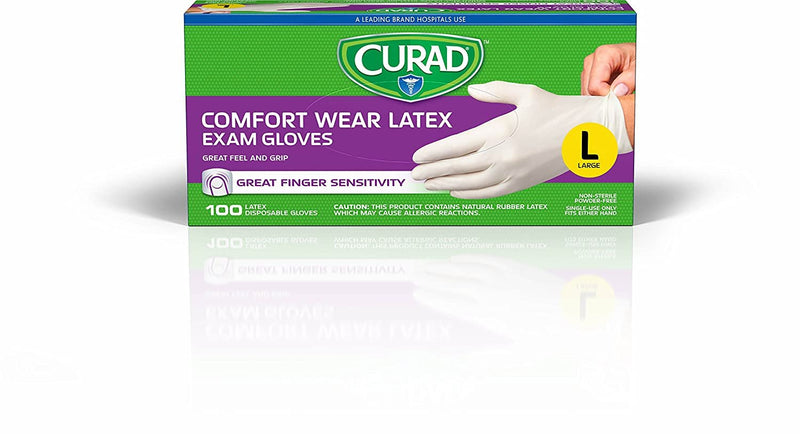CURAD Comfort Wear Latex, Vinyl Exam Gloves, Large (Pack of 300)