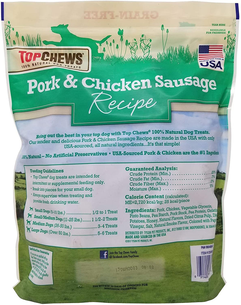 Top Chews Pork & Chicken Sausage Dog Treats 100% Natural 36 OZ