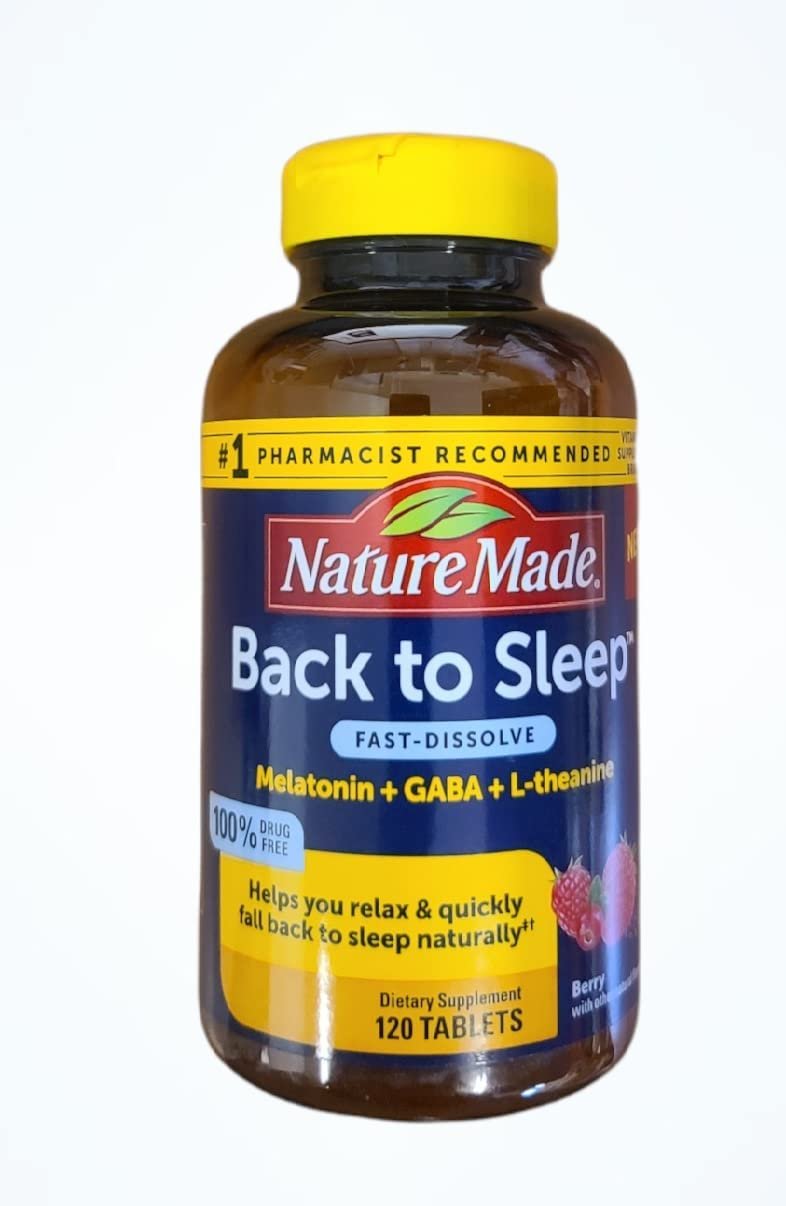 Nature Made Back to Sleep, Melatonin Fast-Dissolve, Helps You Fall Back to Sleep Naturally, L-Theanine and GABA to Help Relax and Calm Your Mind, 120 Tablets