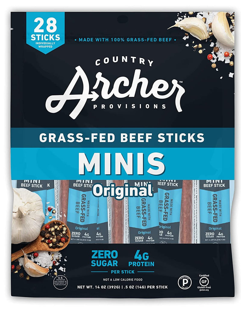 Country Archer Grass Fed Original Mini Beef Sticks, Mini Original 28 Count