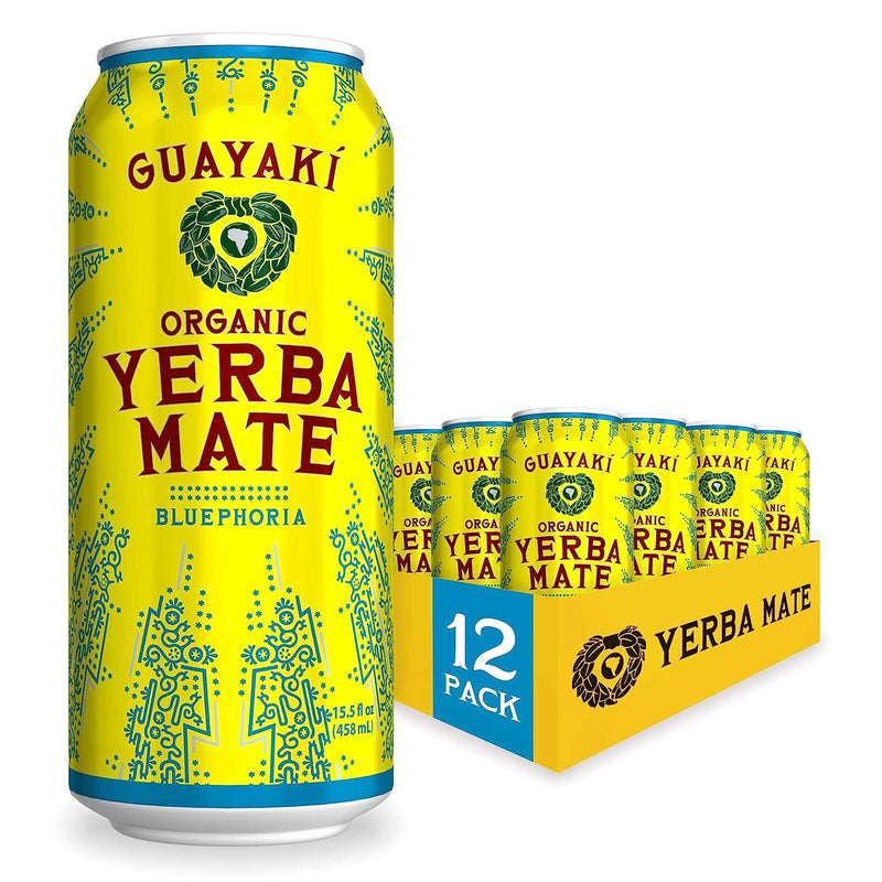 Guayaki Yerba Mate, Clean Energy Drink Alternative, Organic Bluephoria, 15.5oz (Pack of 12), 150mg Caffeine