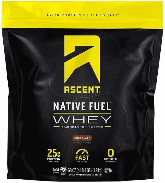 Ascent Native Fuel Whey Protein Powder - Post Workout Whey Protein Isolate, Zero Artificial Ingredients, Soy & Gluten Free, 5.7g BCAA, 2.7g Leucine, Essential Amino Acids, Chocolate 4.25 lbs