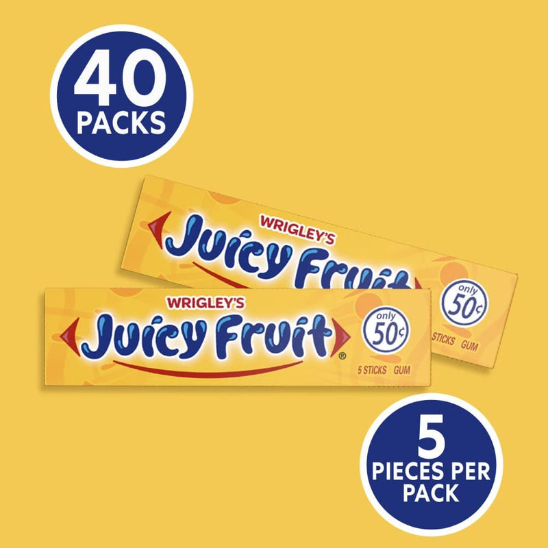 WRIGLEY'S JUICY FRUIT Chewing Gum Bulk Pack, 5 Stick (Pack of 40)