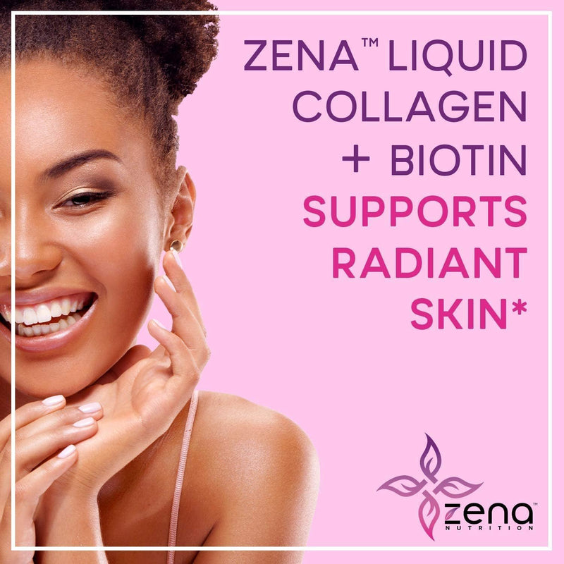 Zena Liquid Collagen + Biotin, 2500mg of Bioactive Collagen Peptides and 5000mcg Biotin, Verisol Formula, Hair, Skin, Nail and Joint Support, Grass-Fed, Non-GMO, Mixed Berry Flavor, 90 Servings