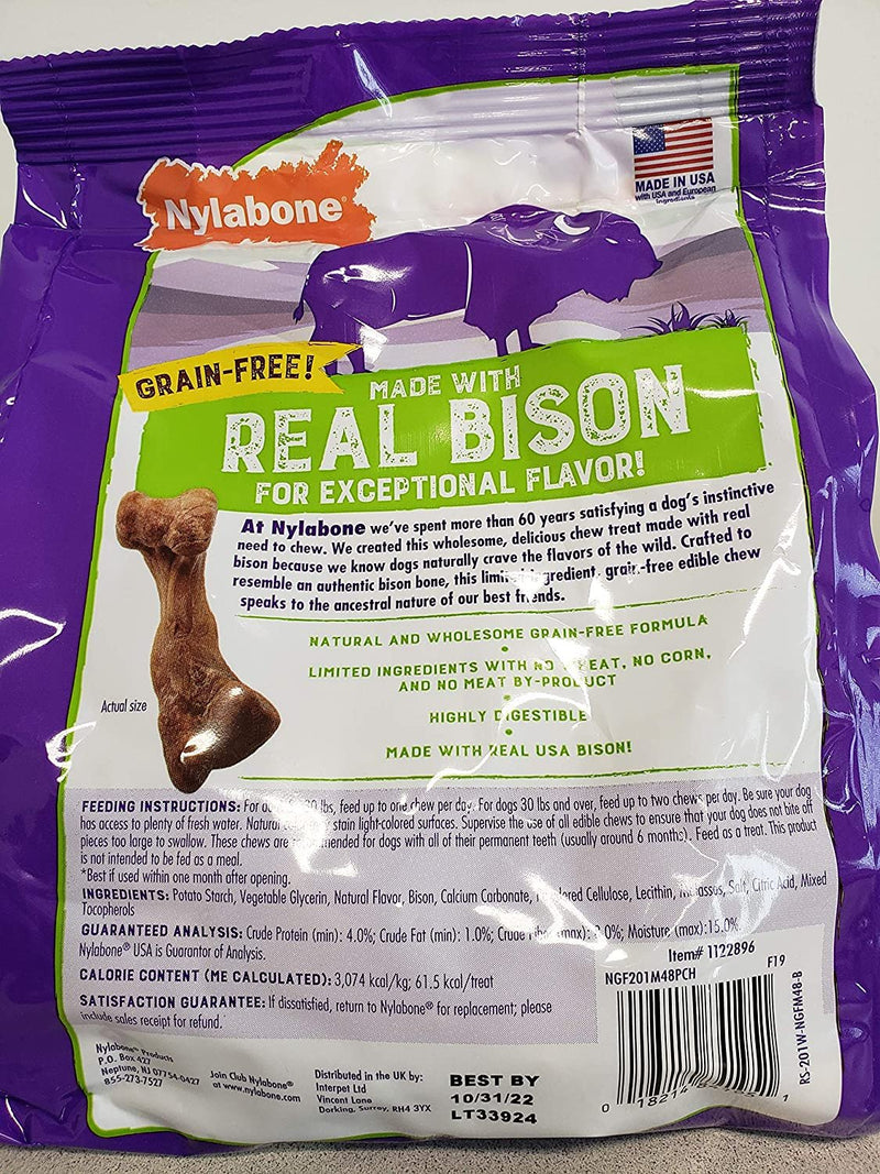 Nylabone Dog Chew Grain Free Edible with Real Bison Highly Digestible No Corn No Meat by- Product (40 Chew)