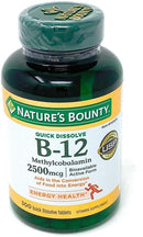 Nature's Bounty Quick Dissolve Fast Acting 2500 mcg Vitamin B-12 Methylcobalamin Natural Cherry Flavor (300 tablets)