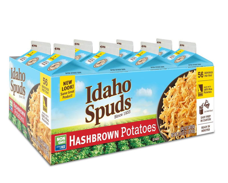Idaho Spuds Premium Hashbrown Potatoes, Made from 100 Potatoes No Artificial Colors or Flavors NonGMO Certified Gluten Free Koshe,4.2 Ounce (Pack of 8)