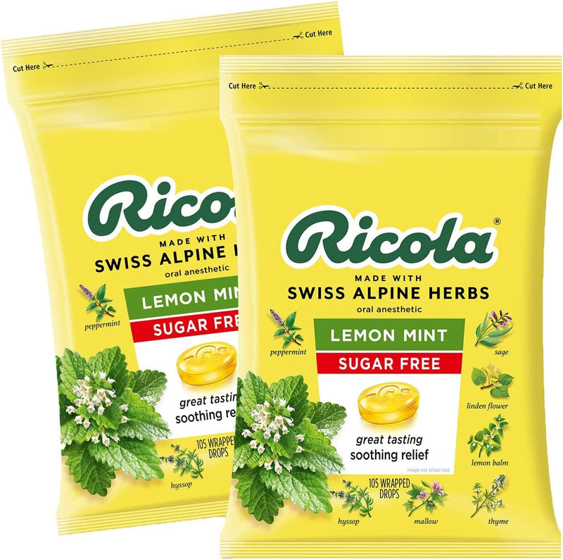 Ricola Herbal Throat Drops Lemon Mint Sugar Free, 105 Count (2 Pack)